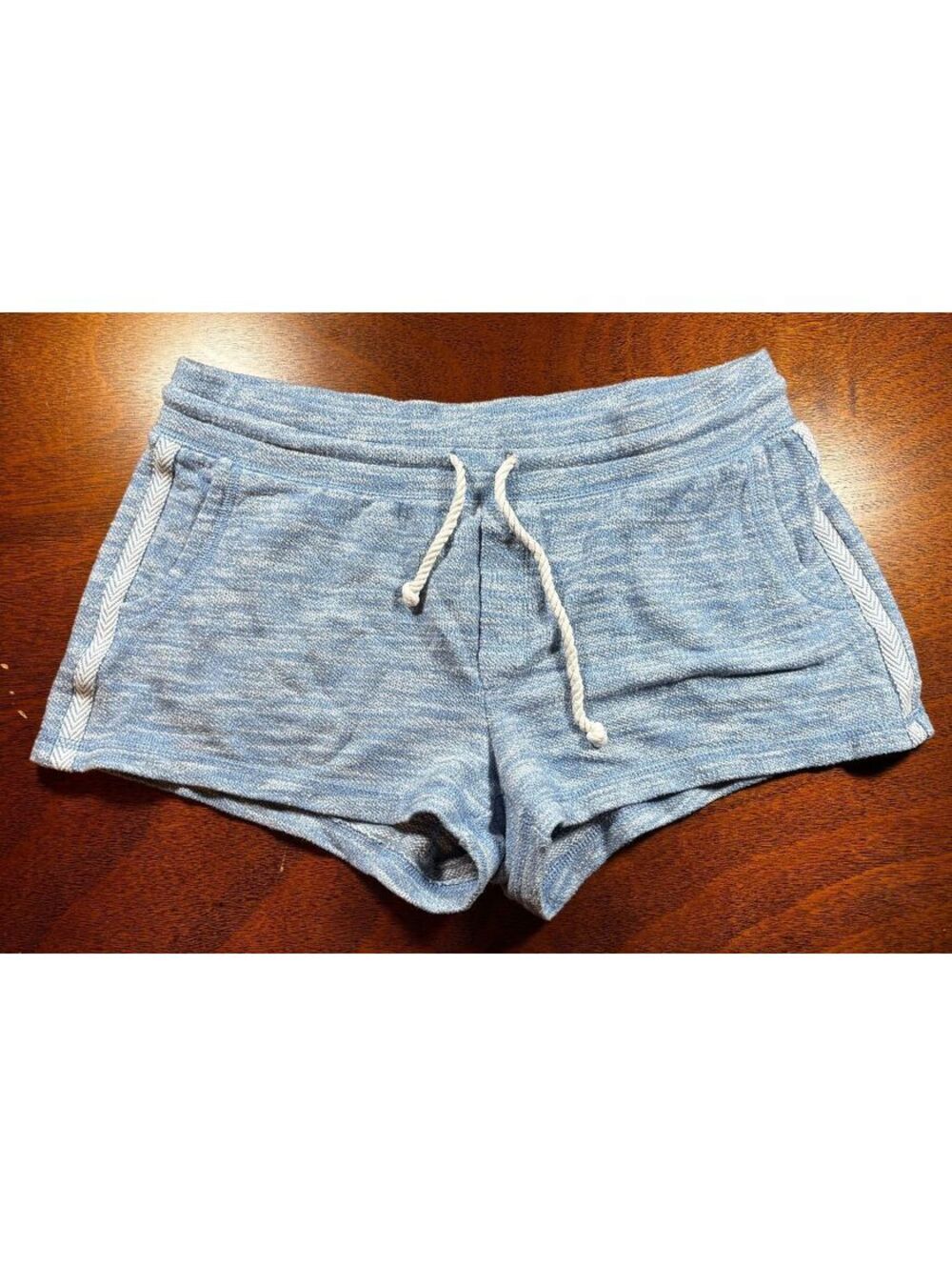 Aerie Blue Marled Knit Lounge Shorts Size Medium Drawstring Pockets (186)